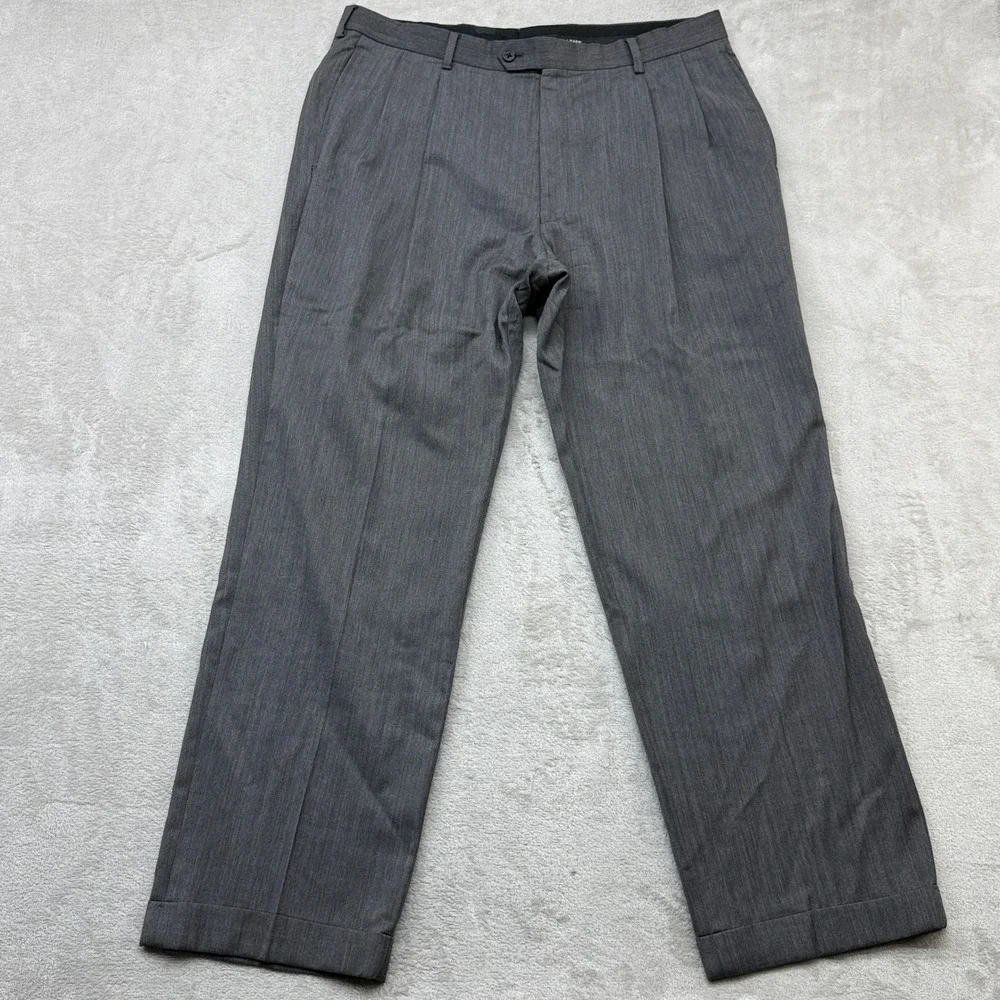 Jos. A. Bank Suit Mens 43R Grey 100% Wool Herringbone Signature Collection 2pc